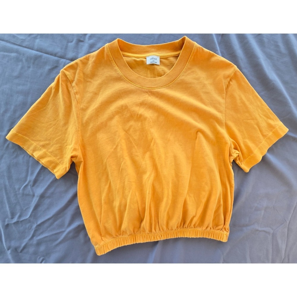 WILFRED Cropped T-Shirt Piaf Yellow Cotton Jersey Crew Neck Top Festival Size XS